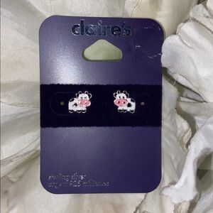 Claire's Black and White Sterling Silver Cow Stud Earrings